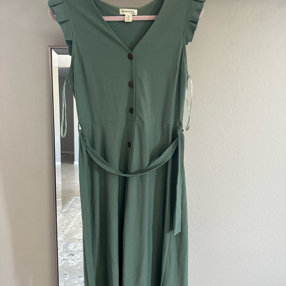 Monteau Green Button-Down Midi Dress M
